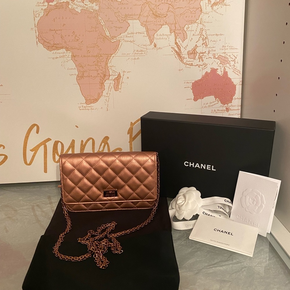 Sold-Chanel Copper/ Rose Gold Wallet on Chain New